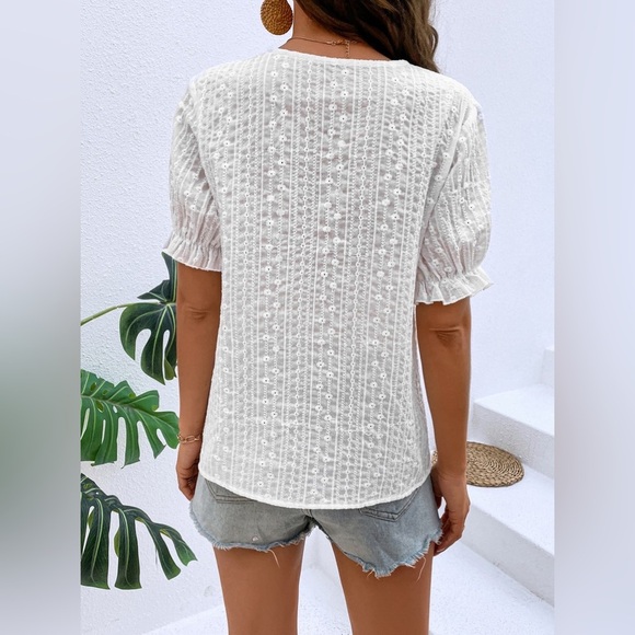 Honey Buttoned V-Neck Flounce Sleeve Top - Picture 2 of 6